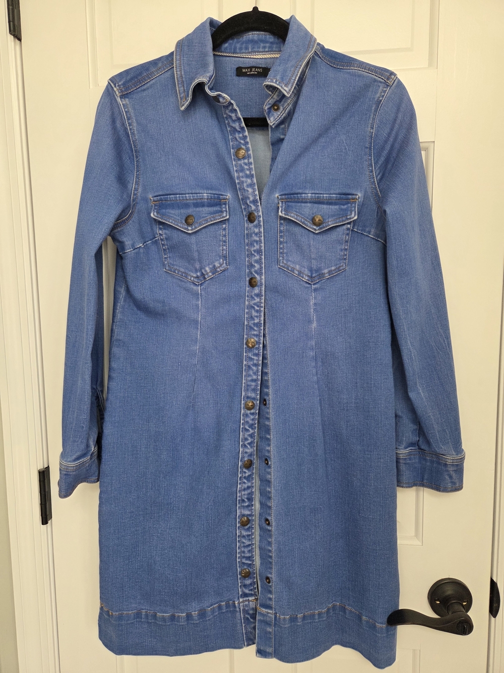 Light Blue Denim Shirt Dress with Snap Front